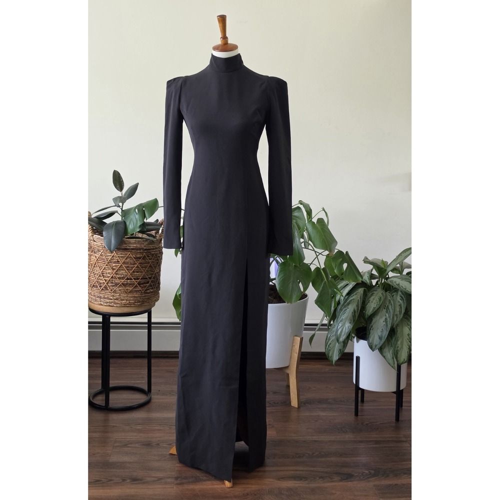 NWT BCBGMAXAZRIA Black Open Back Maxi Gown Dress Formal High Neck Side Slit US 2 - Picture 7 of 16